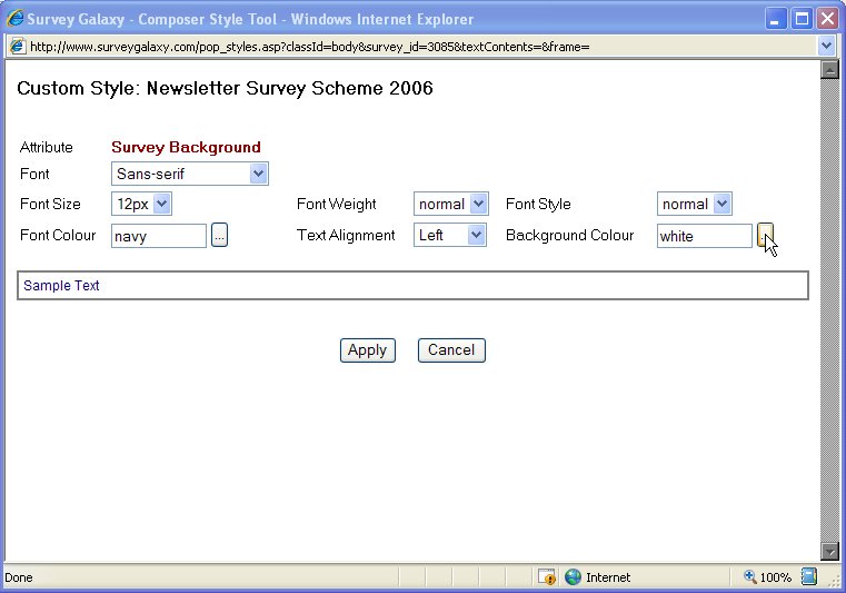 Changing the Survey Background Display Attributes