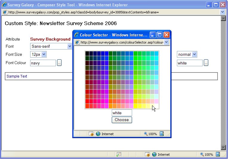Choosing the surveys background colour