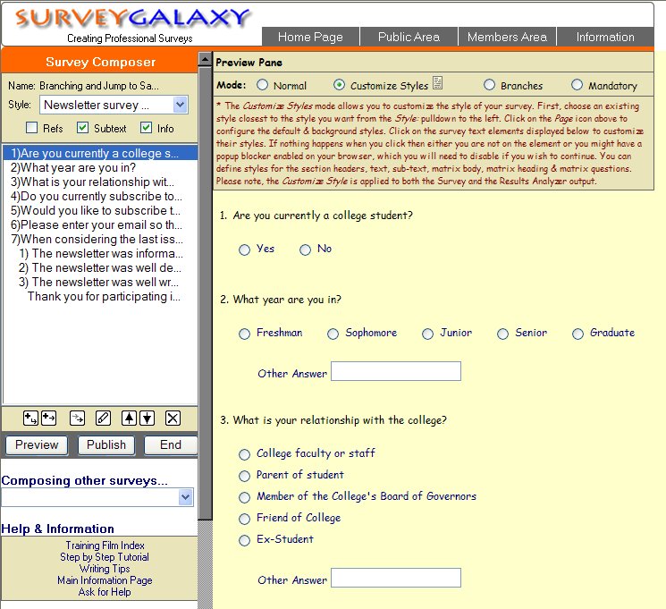Showing the changes made to the survey display after the background and default attributes have been set