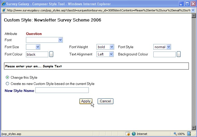 Display changing the display attributes for all survey questions